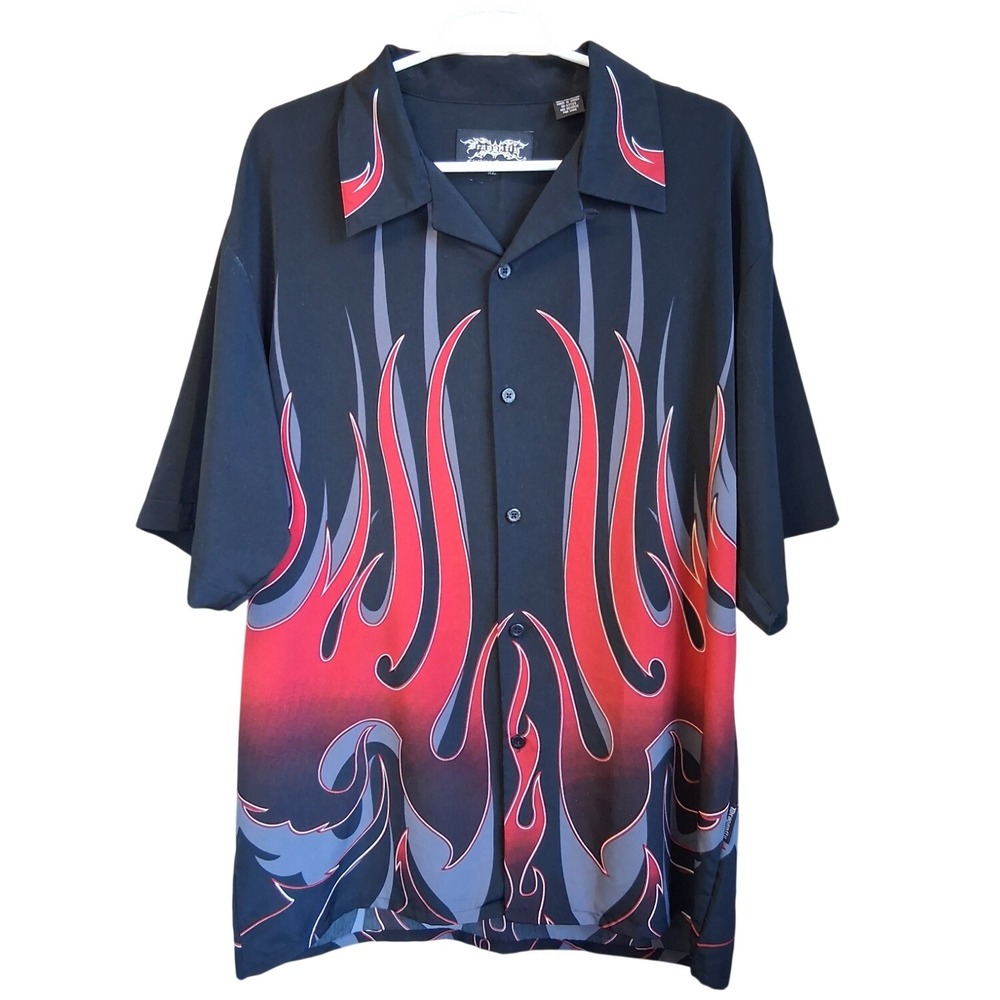 Vintage‎ Dragonfly Clothing Company Mens SS Button Flame Print Shirt 90s EUC